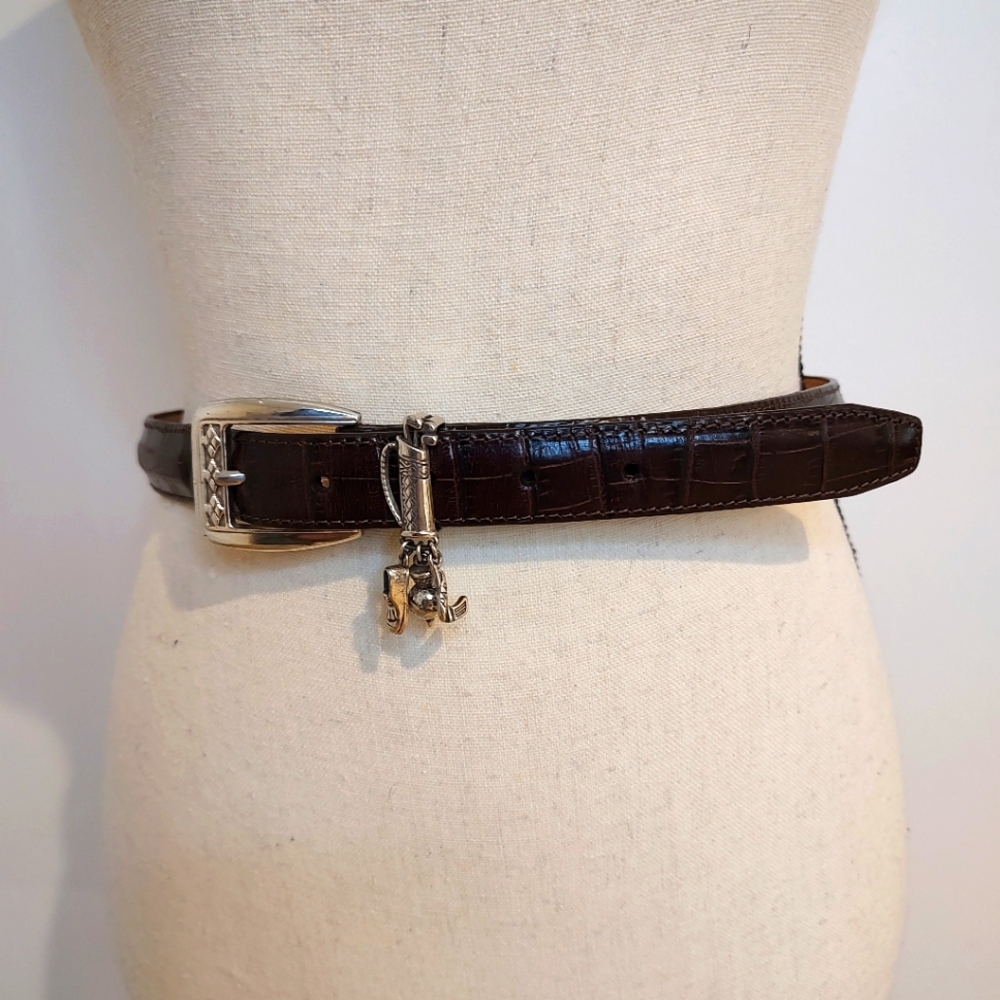 Brighton Women's Faux Alligator Leather Golf Charm Belt Brown Silver Tone M/L - Picture 2 of 9